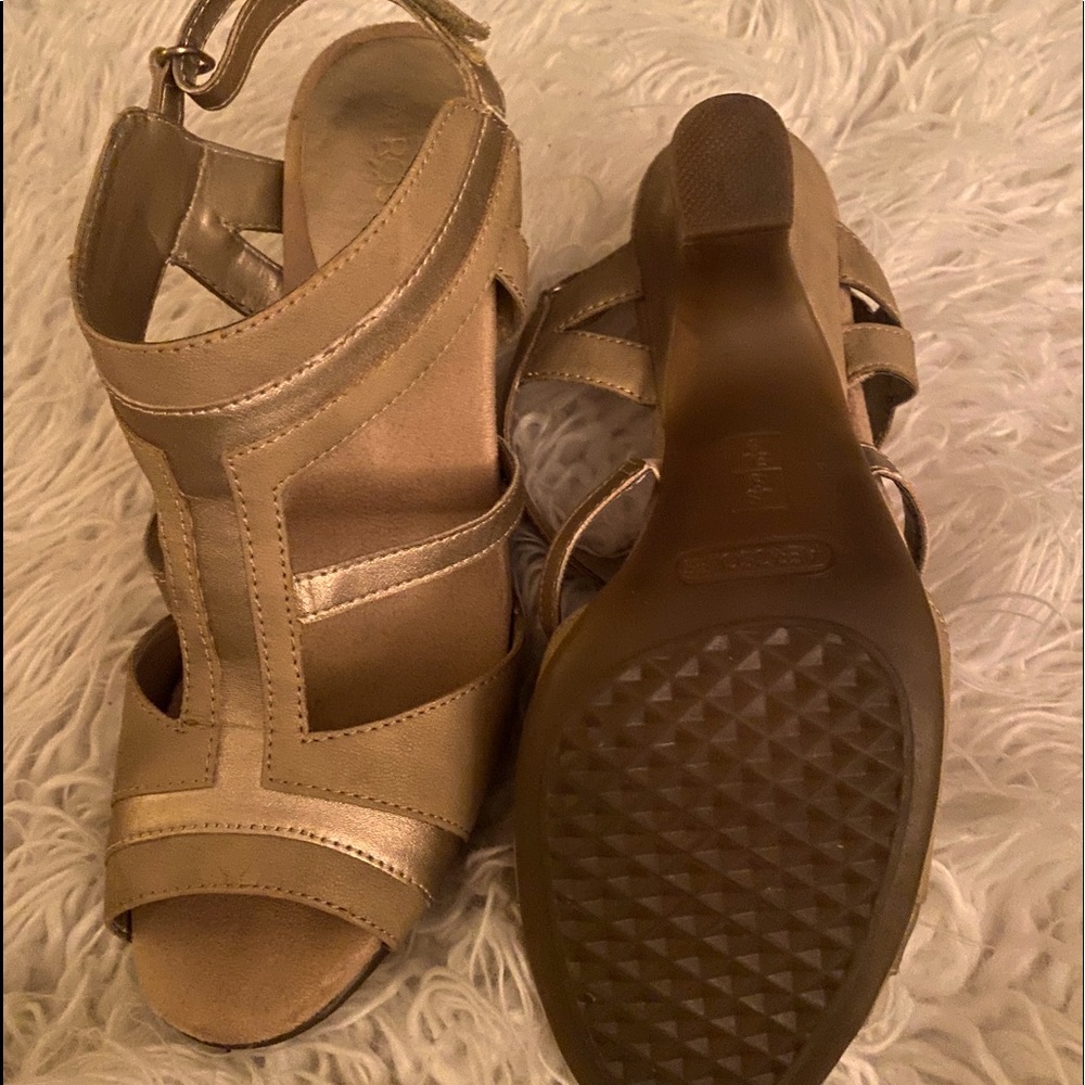 Aerosols gold and tan strappy shoes